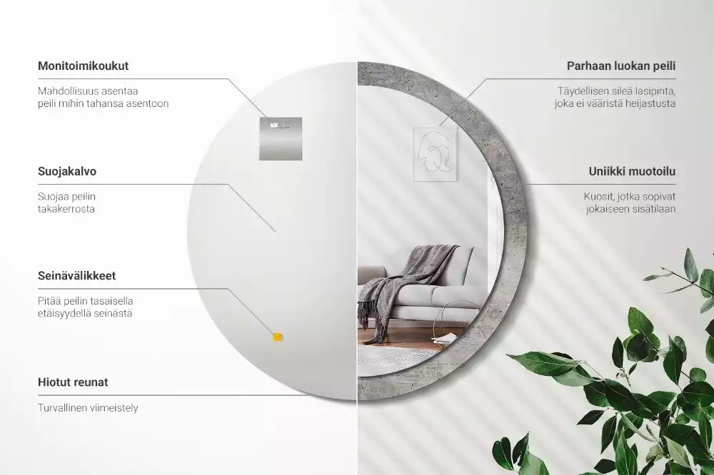 Kerek tükör fali dísz Szürke beton