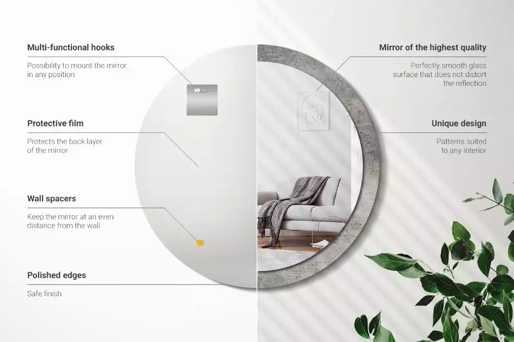 Kerek tükör fali dísz Szürke beton