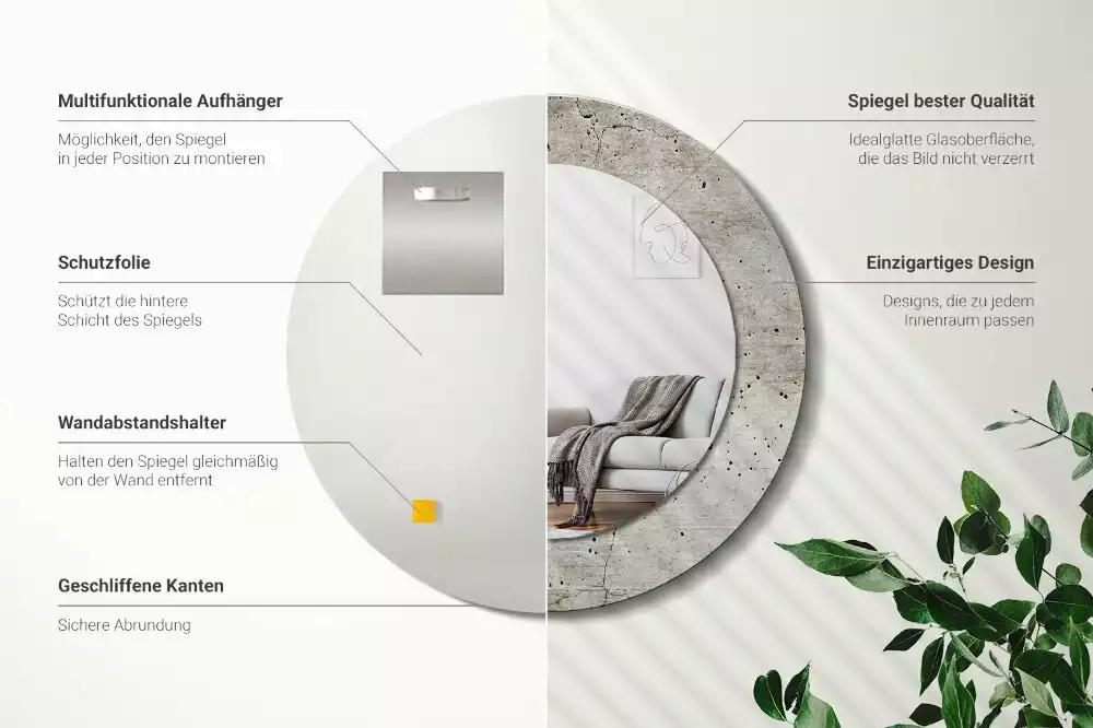 Kerek tükör fali dísz Szürke beton