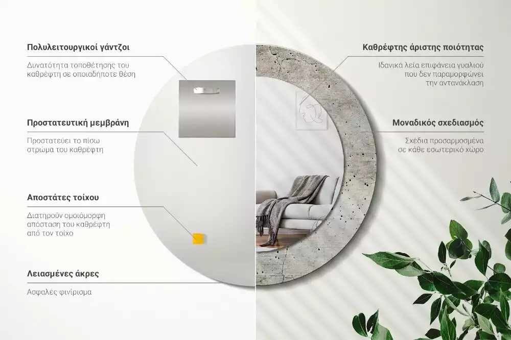 Kerek tükör fali dísz Szürke beton