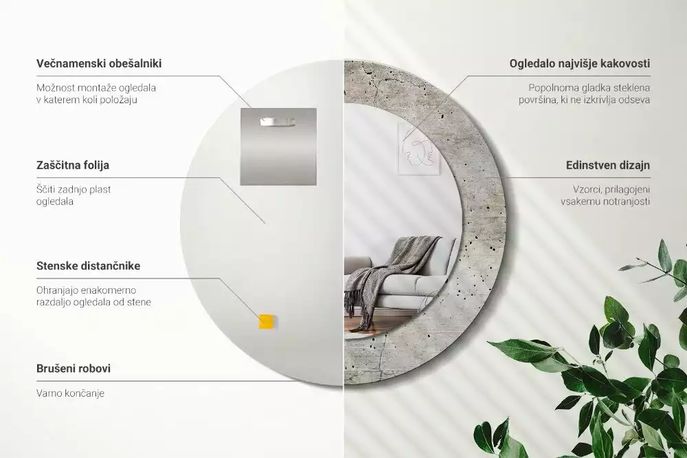 Kerek tükör fali dísz Szürke beton