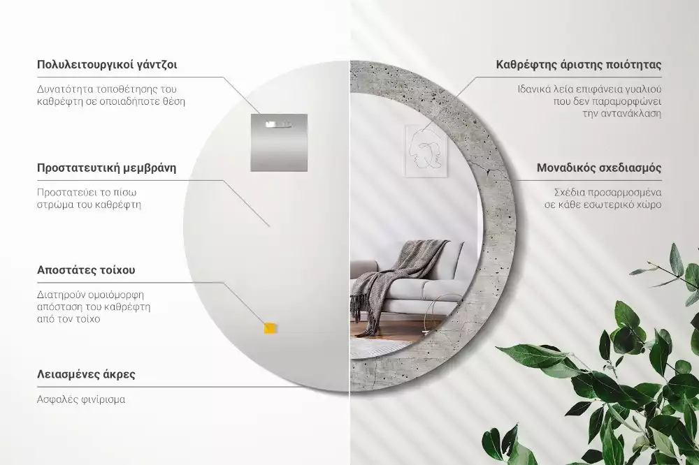 Kerek tükör fali dísz Szürke beton