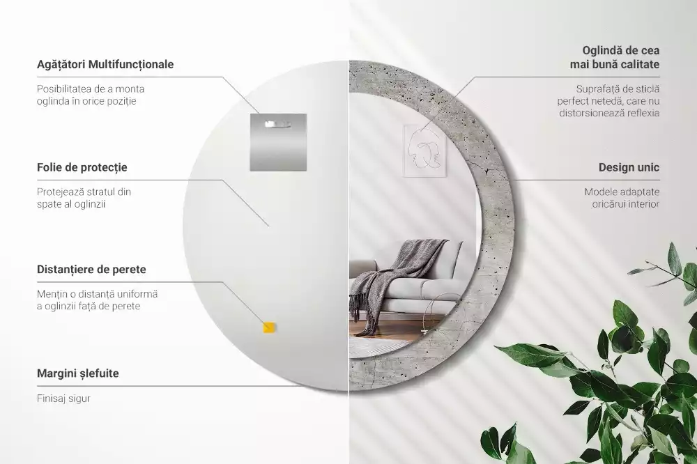 Kerek tükör fali dísz Szürke beton