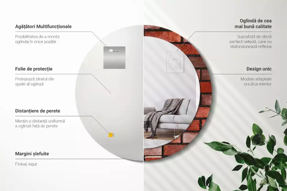 Kerek tükör fali dísz Vörös tégla