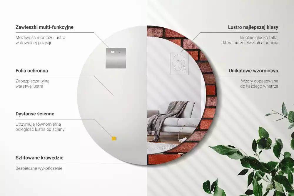 Kerek tükör fali dísz Vörös tégla