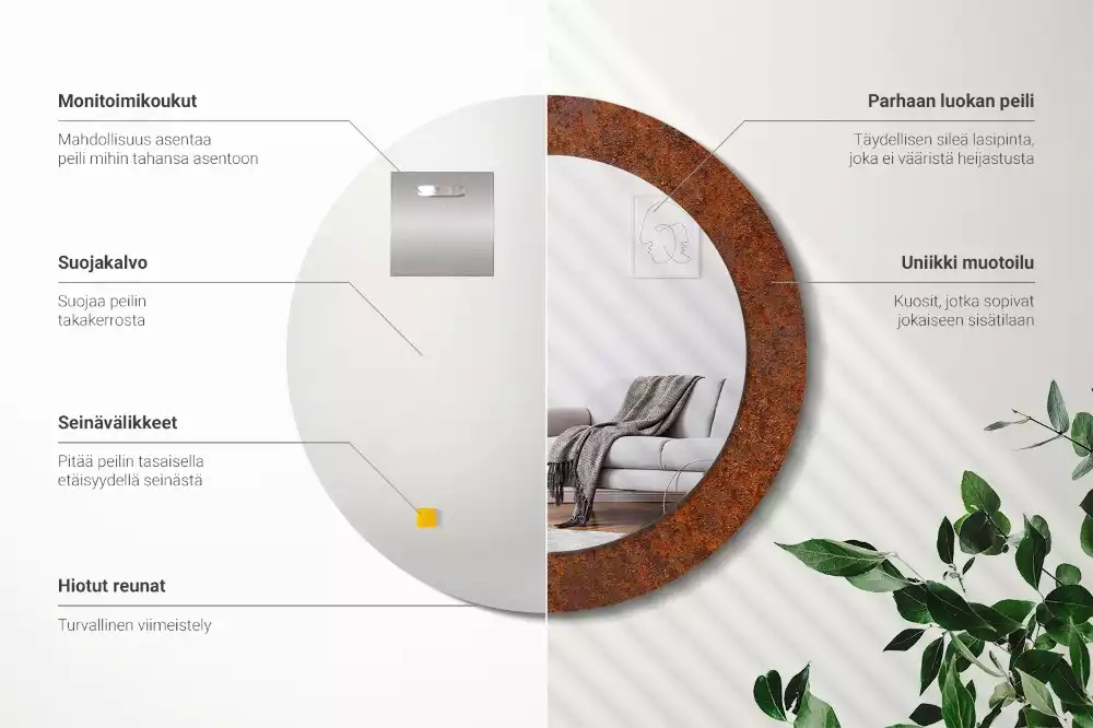 Kerek tükör fali dísz Rozsdás fém