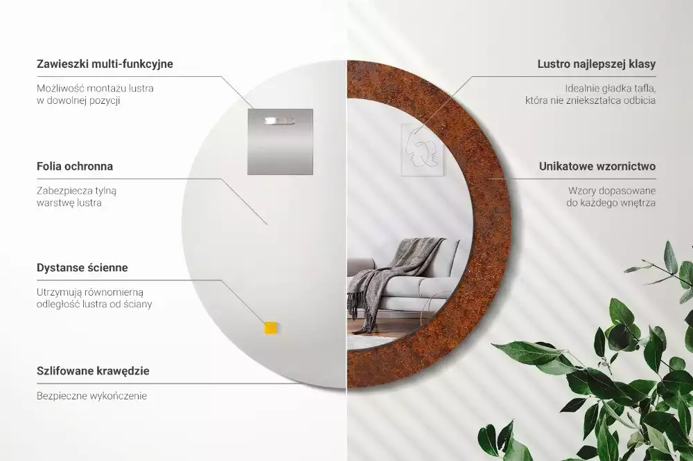 Kerek tükör fali dísz Rozsdás fém