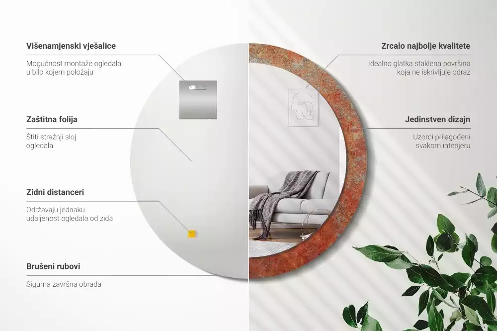 Kerek tükör fali dísz Rozsdás fém