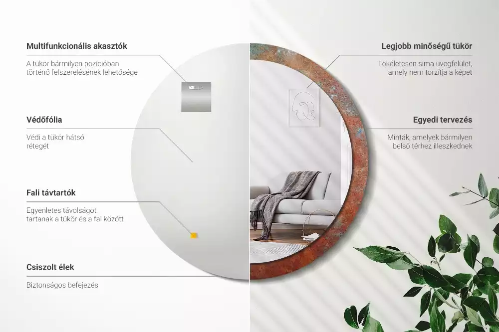 Kerek tükör fali dísz Rozsdás fém