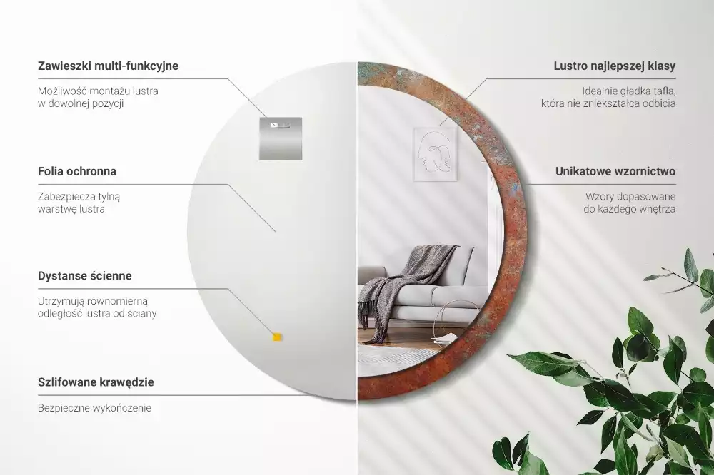 Kerek tükör fali dísz Rozsdás fém