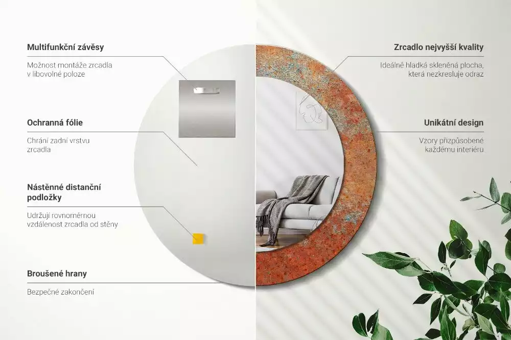 Kerek tükör fali dísz Rozsdás fém