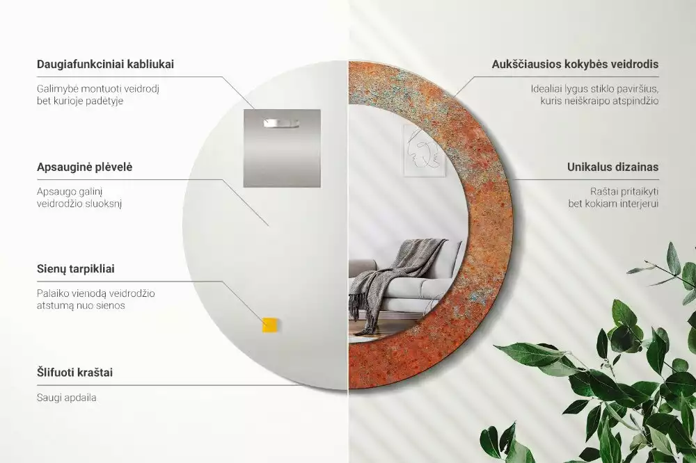 Kerek tükör fali dísz Rozsdás fém