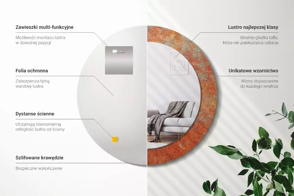 Kerek tükör fali dísz Rozsdás fém