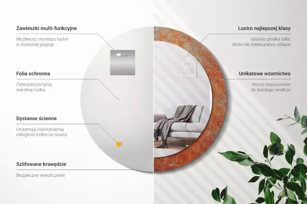 Kerek tükör fali dísz Rozsdás fém