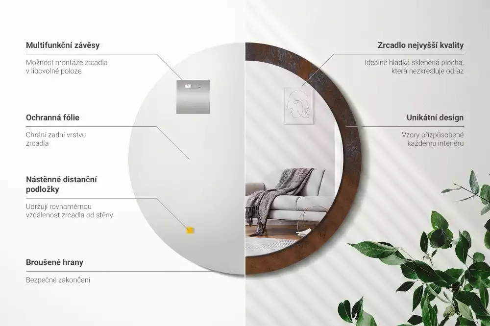 Kerek tükör fali dísz Fémes rusztikus