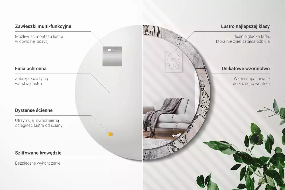 Kerek tükör fali dísz Absztrakt állatok