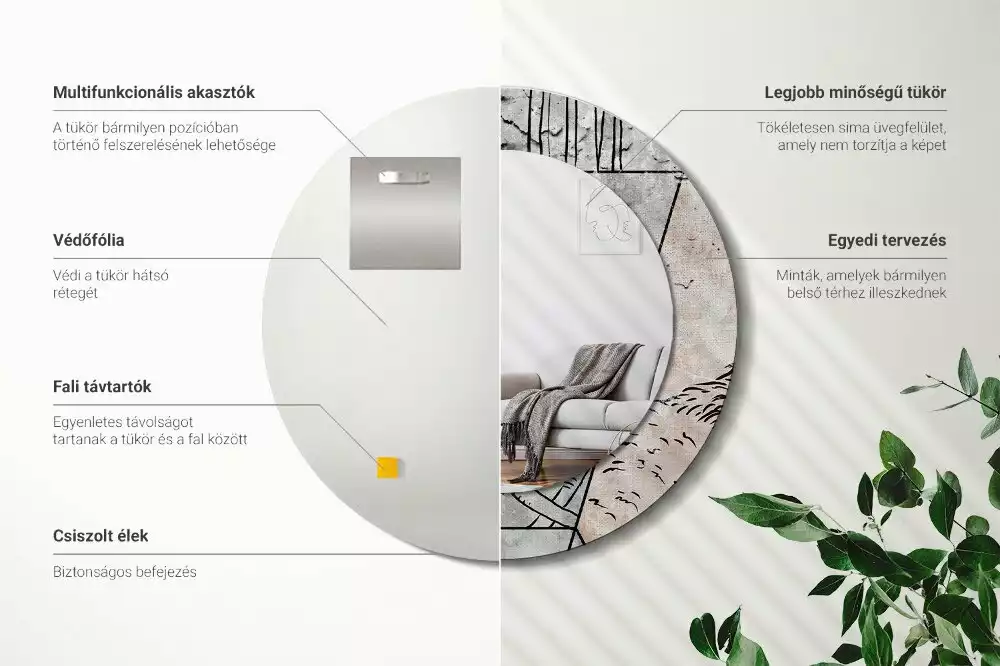 Kerek tükör fali dísz Absztrakt állatok