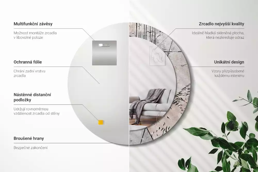 Kerek tükör fali dísz Absztrakt állatok