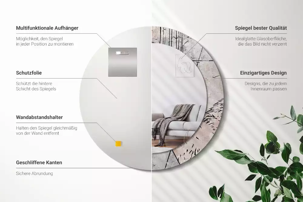 Kerek tükör fali dísz Absztrakt állatok