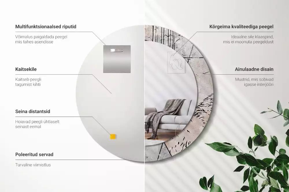 Kerek tükör fali dísz Absztrakt állatok