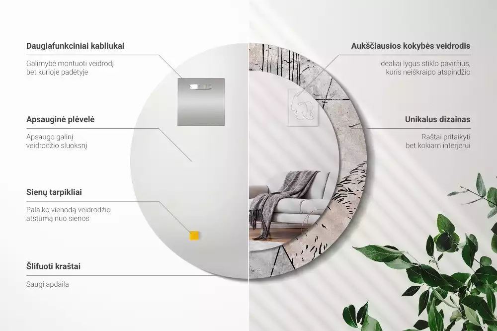 Kerek tükör fali dísz Absztrakt állatok