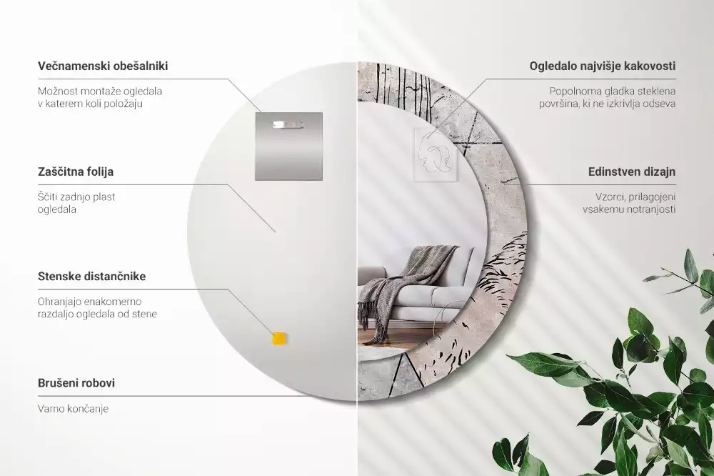 Kerek tükör fali dísz Absztrakt állatok