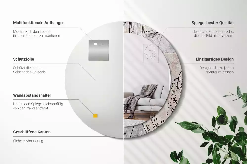 Kerek tükör fali dísz Absztrakt állatok