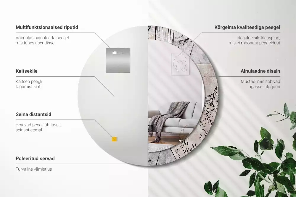 Kerek tükör fali dísz Absztrakt állatok