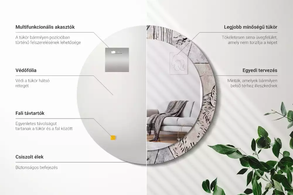 Kerek tükör fali dísz Absztrakt állatok