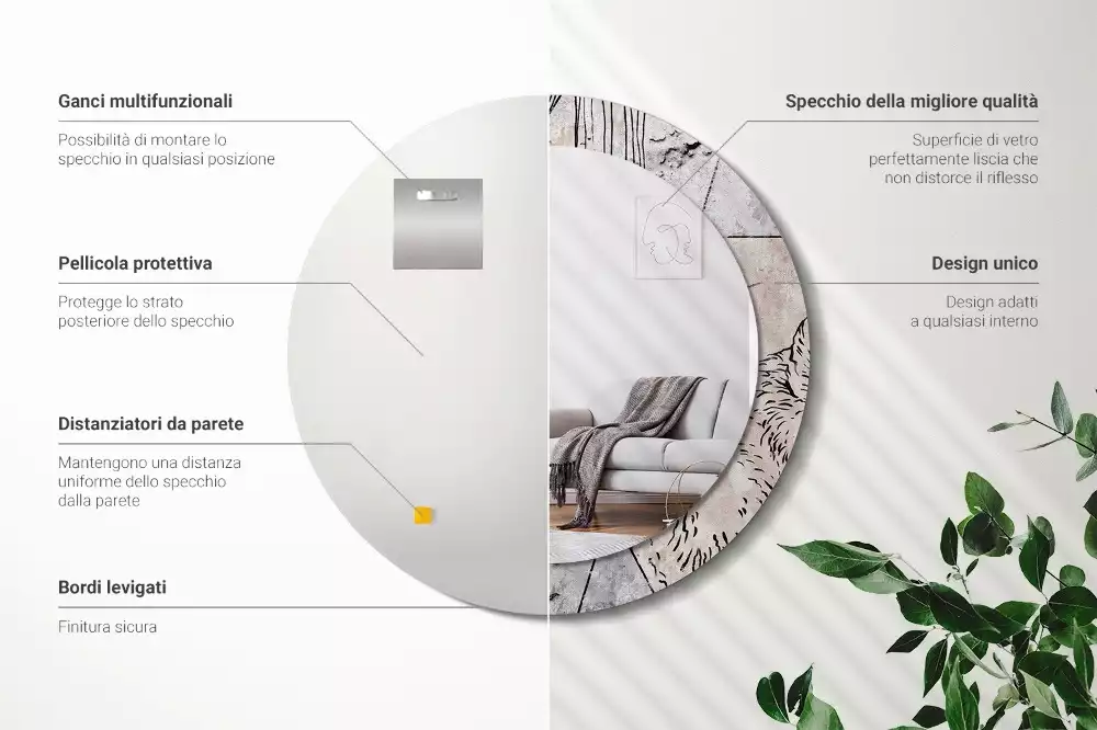 Kerek tükör fali dísz Absztrakt állatok