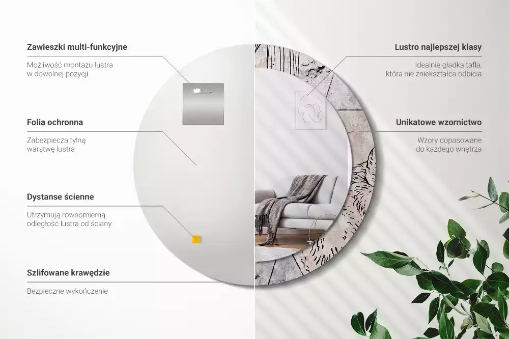 Kerek tükör fali dísz Absztrakt állatok