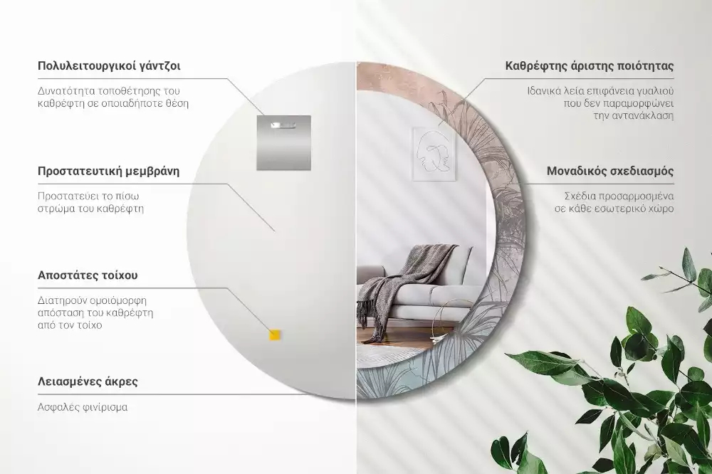 Kerek tükör fali dísz Trópusi virágok