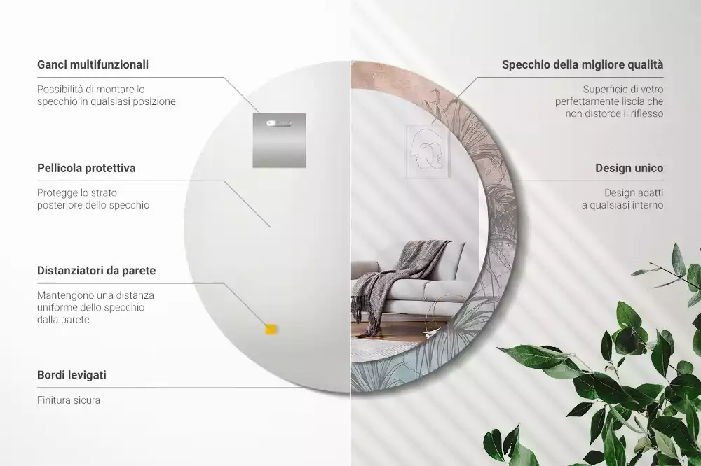 Kerek tükör fali dísz Trópusi virágok