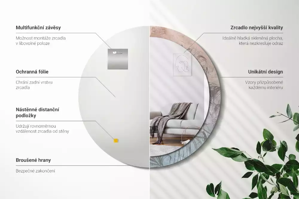 Kerek tükör fali dísz Trópusi virágok