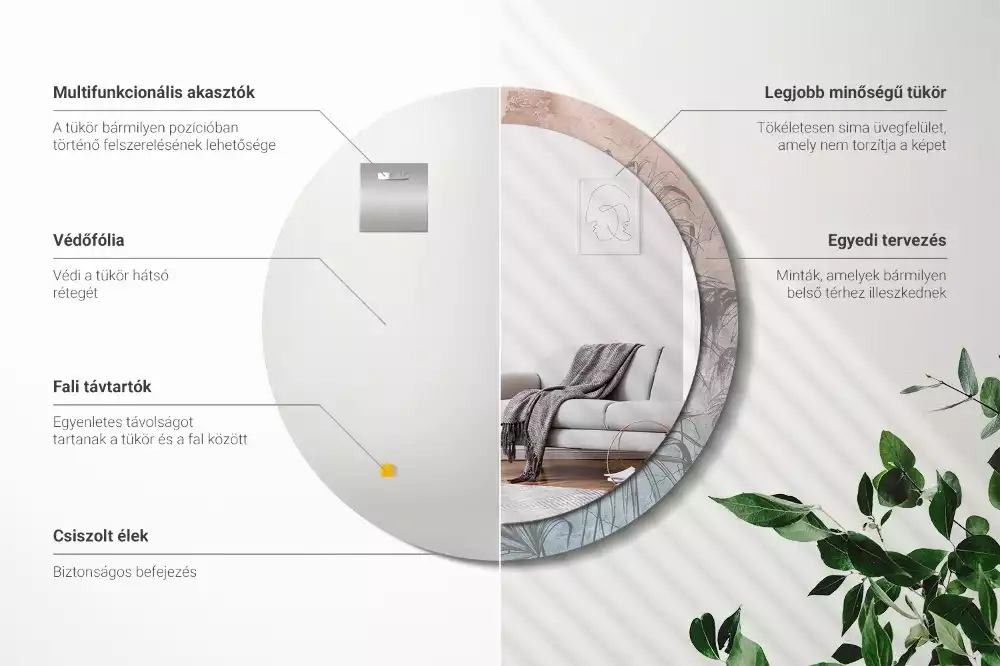 Kerek tükör fali dísz Trópusi virágok