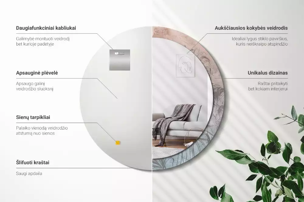 Kerek tükör fali dísz Trópusi virágok