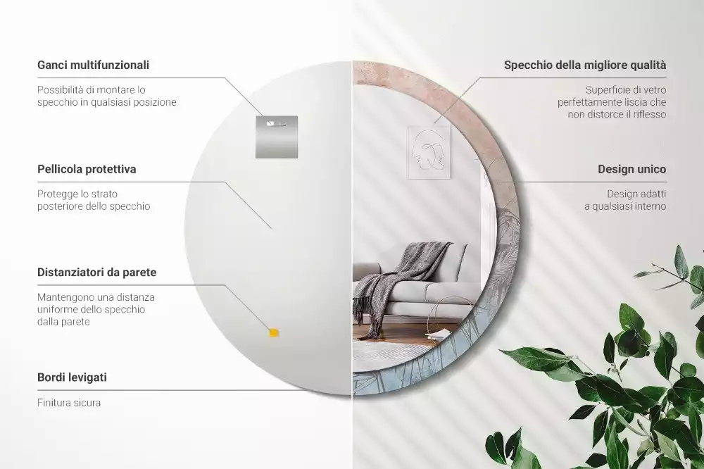 Kerek tükör fali dísz Trópusi virágok