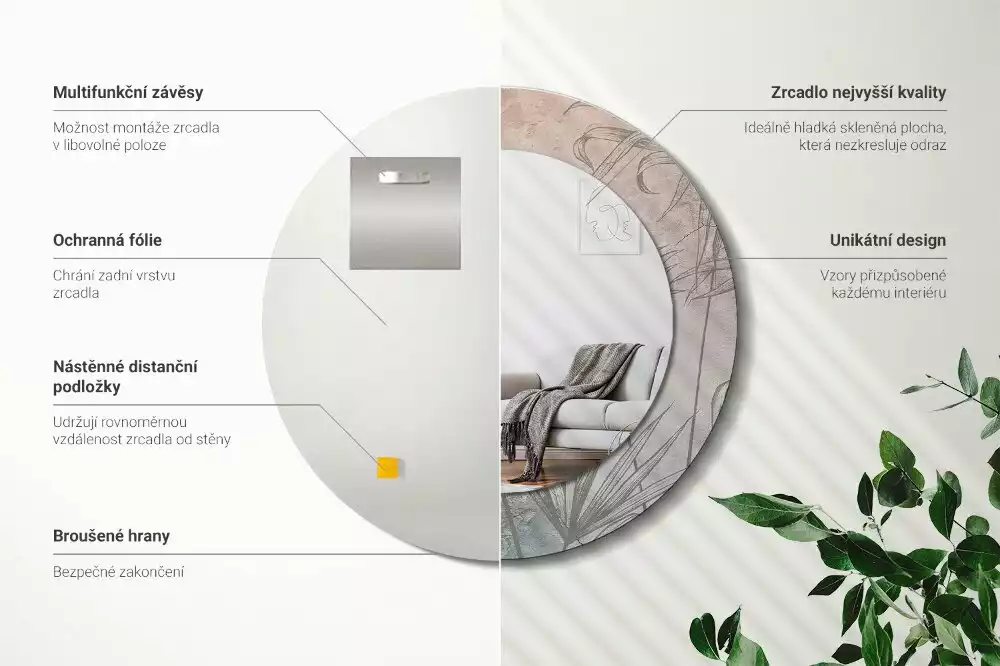 Kerek tükör fali dísz Trópusi virágok