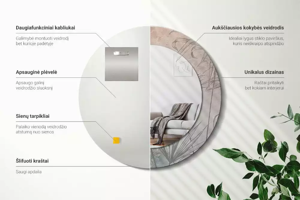 Kerek tükör fali dísz Trópusi virágok