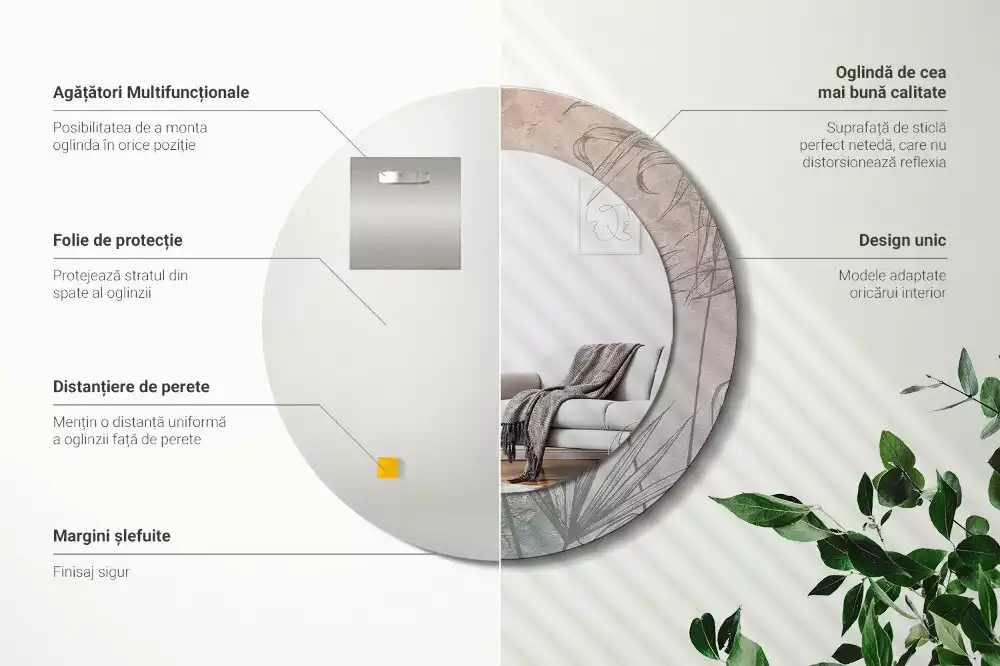 Kerek tükör fali dísz Trópusi virágok