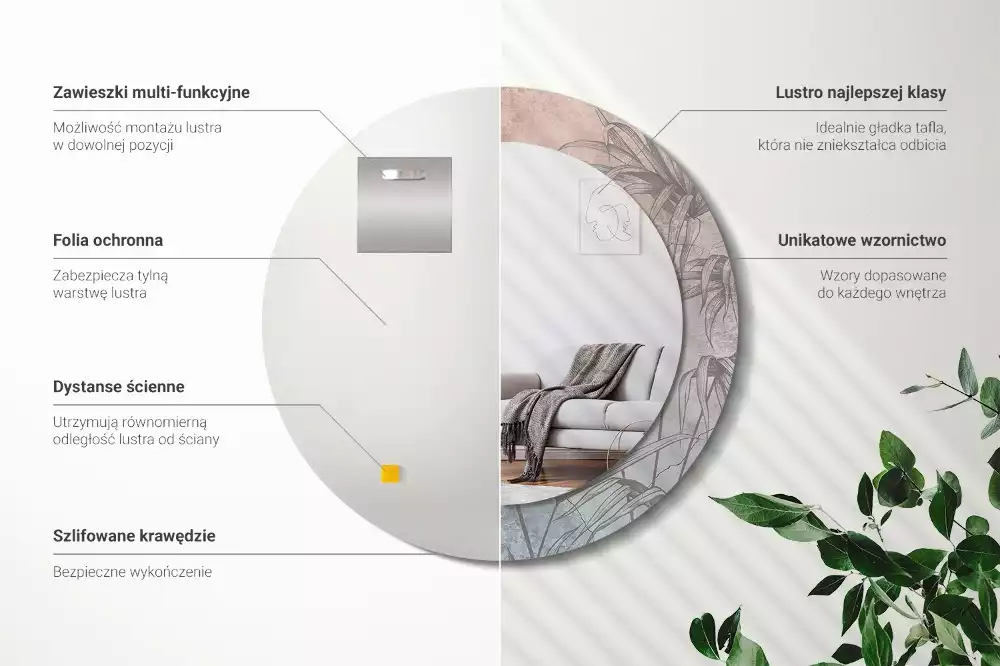 Kerek tükör fali dísz Trópusi virágok