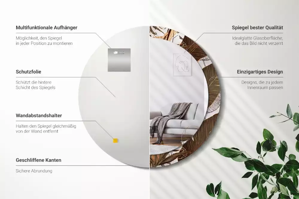 Kerek tükör fali dísz Pálma levelek