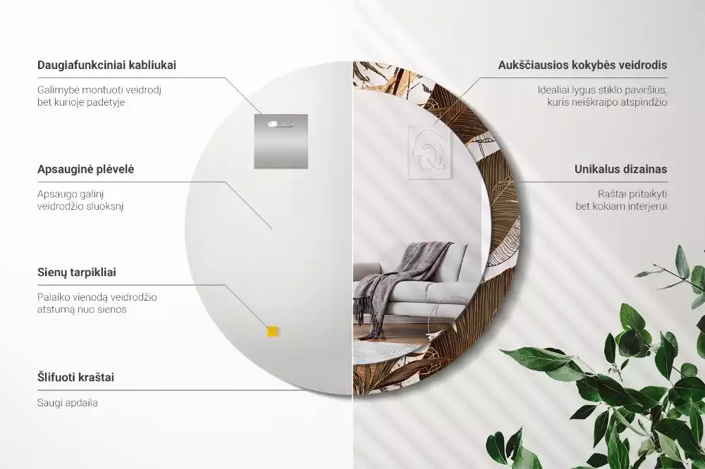 Kerek tükör fali dísz Pálma levelek