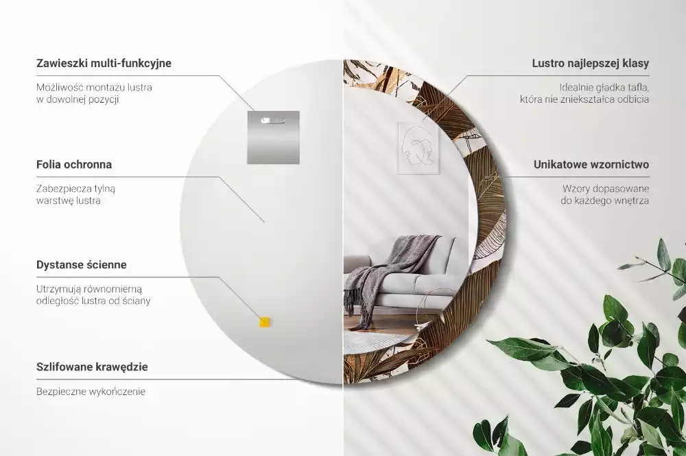 Kerek tükör fali dísz Pálma levelek