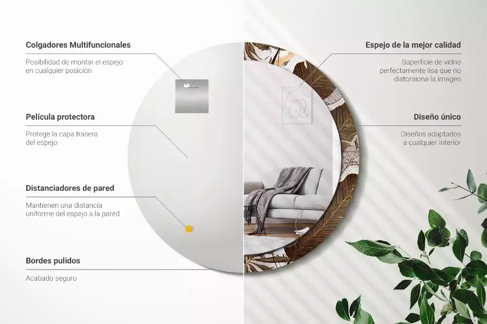 Kerek tükör fali dísz Pálma levelek