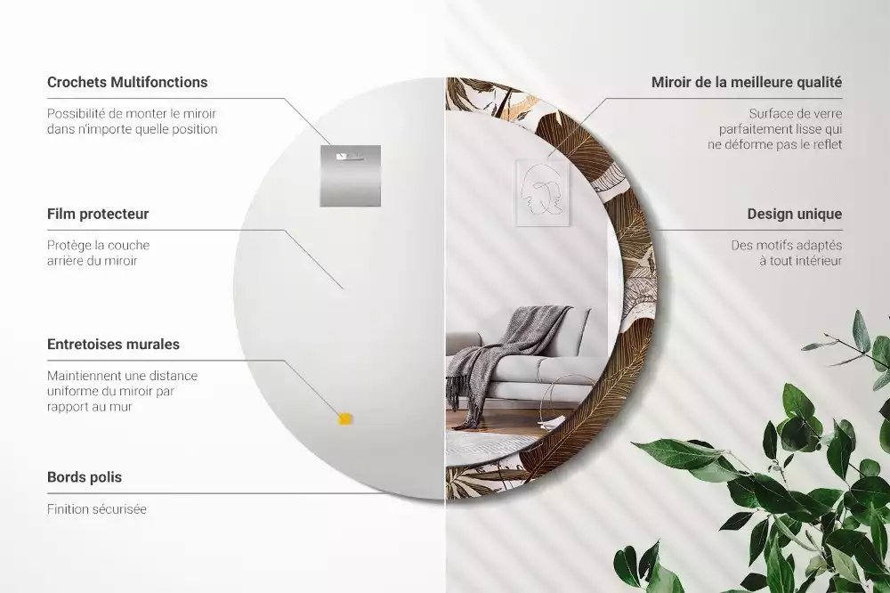 Kerek tükör fali dísz Pálma levelek