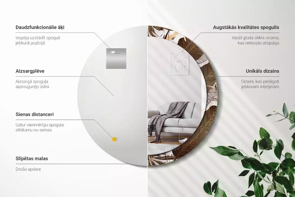 Kerek tükör fali dísz Pálma levelek