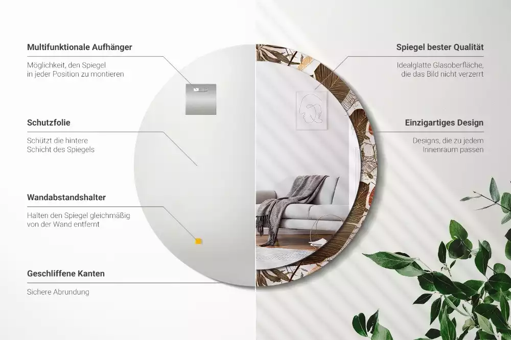 Kerek tükör fali dísz Pálma levelek