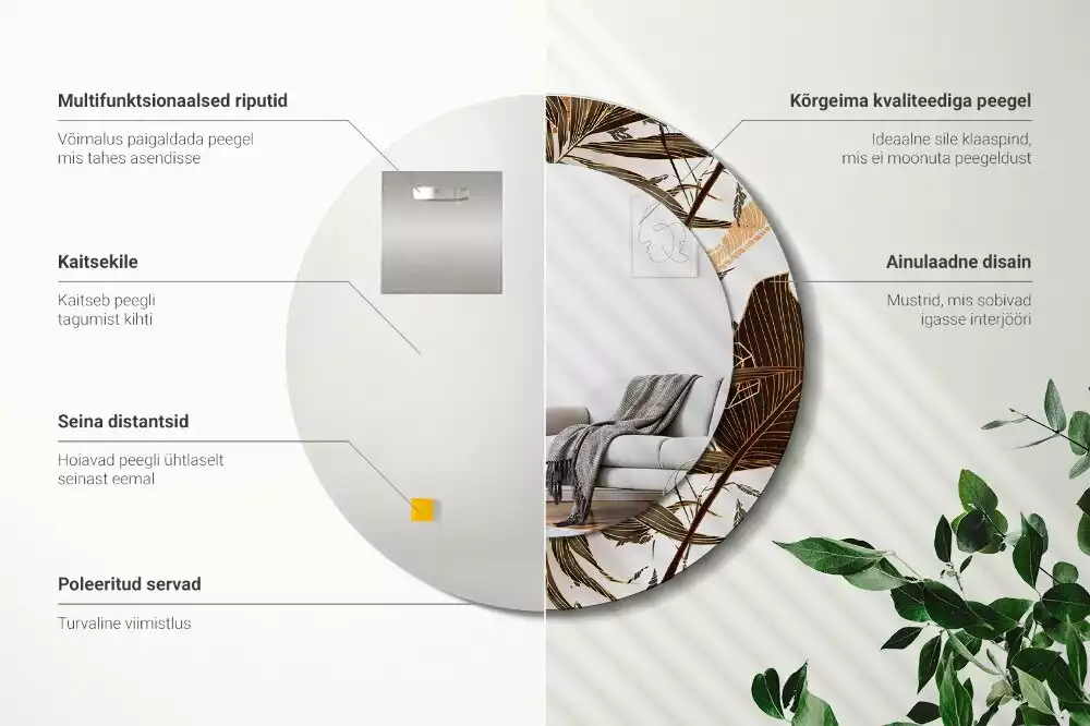 Kerek tükör fali dísz Pálma levelek