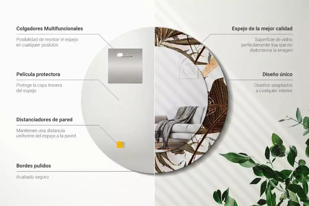 Kerek tükör fali dísz Pálma levelek